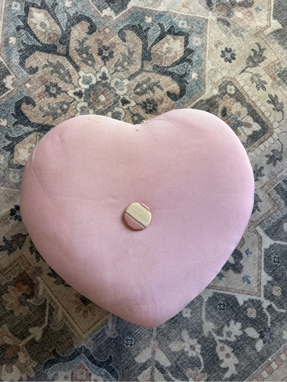 Vintage Pink Heart Footstool Ottoman Shabby Chic Vanity Seat Fancy Nancy room